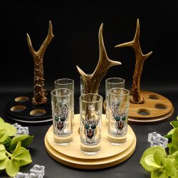 Schnapsanbieter mit 6 Stk. Gläser 2cl 4cl mit Hirsch Design auf Schild HELL mit Rehstange Geschenk 7 Varianten wählbar