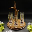 Schnapsanbieter mit 6 Stk. Gläser 2cl 4cl mit Hirsch Design auf Schild BRAUN mit Rehstange Geschenk 7 Varianten wählbar