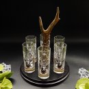 Schnapsanbieter mit 6 Stk. Gläser 2cl 4cl mit Hirsch Design auf Schild SCHWARZ mit Rehstange Geschenk 7 Varianten wählbar