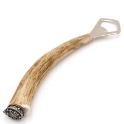 Bottle opener with deer antler handle and end cap decoration Bavarian coat of arms GL 20 cm 27.19.2.52