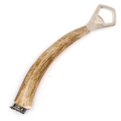 Bottle opener with deer antler handle and end cap decoration Bavarian coat of arms GL 20 cm 27.19.2.52
