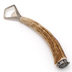 Bottle opener with deer antler handle and end cap decoration Bavarian coat of arms GL 20 cm 27.19.2.52