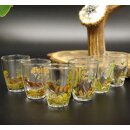 Fornitore di grappa su tavola da grappa Akazieschild H17 cm Cervo rosso Manico con 6 bicchieri colorati Motivo caccia Motivo animale 27.7.3.7