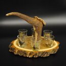 Fornitore di grappa su tavola da grappa Akazieschild H17 cm Cervo rosso Manico con 6 bicchieri colorati Motivo caccia Motivo animale 27.7.3.7