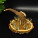 Fornitore di grappa su tavola da grappa Akazieschild H17 cm Cervo rosso Manico con 6 bicchieri colorati Motivo caccia Motivo animale 27.7.3.7