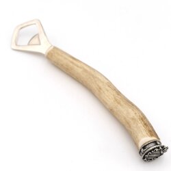 Bottle opener with deer antler handle and end cap decoration Bavarian coat of arms GL 22 cm 27.19.2.56