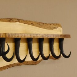 Garderobe mit 6 Gamshaken + Gamsgeweih auf Holzbrett Ablagefläche Wandgarderobe Geweih Unikat 27.8.123
