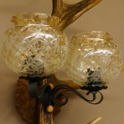 Wandlampe Wandleuchte Lampe Geweih Rothirschstange Stangen Lampe 2 - flammig Lampenschirm 92.2.15