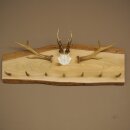 Porte-manteau en bois avec 7 pointes de cerf, 2 barres de chevreuil et des crochets, sur une planche en bois. Porte-manteau mural en bois de chevreuil, pièce unique 27.8.125