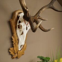 Rothirschgeweih 12 ender Hirsch Deko Medaille bronzefarben Höhe 117 cm Hirschgeweih Geweih auf geschnitztem Trophäenschild