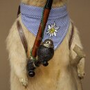 Taxidermied Wolpertinger marmot hiker with hat, backpack, neckerchief, walking stick, and pipe
