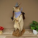 Taxidermied Wolpertinger marmot hiker with hat, backpack, neckerchief, walking stick, and pipe