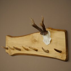 Geweih Garderobe mit 7 Hirschspitzen Haken auf Holzbrett 1x Rehgeweih Wandgarderobe Unikat 27.8.127
