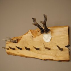 Geweih Garderobe mit 7 Hirschspitzen Haken auf Holzbrett 1x Rehgeweih + 1x Rehstange Wandgarderobe Unikat 27.8.129