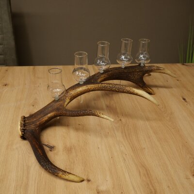 Schnapsanbieter 5 große Gläser Steckglas mit Stiel auf Rothirschstange Geschenk 27.60.2.64
