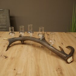 Set da liquore: 5 bicchieri alti con stelo su un supporto a forma di corna di cervo rosso - Regalo 27.60.2.66