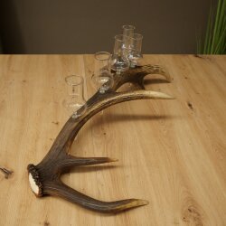 Set da liquore: 5 bicchieri alti con stelo su un supporto a forma di corna di cervo rosso - Regalo 27.60.2.66
