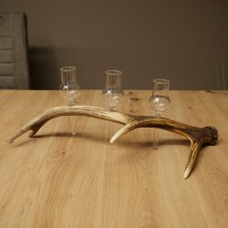 Schnapsleverancier 3x kleine glazen met steel op een stang van roodhertenhoorn Cadeau 27.60.2.70