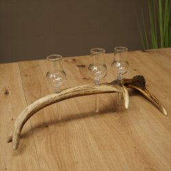 Schnapsleverancier 3x kleine glazen met steel op een stang van roodhertenhoorn Cadeau 27.60.2.70