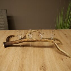 Sterkedrankleverancier 4 x kleine glazen met steel op een stang van roodhertenhoorn Cadeau 27.60.2.75