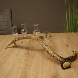 Sterkedrankleverancier 4 x kleine glazen met steel op een stang van roodhertenhoorn Cadeau 27.60.2.77