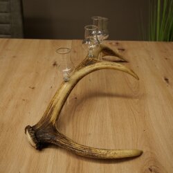 Sterkedrankleverancier 4 x kleine glazen met steel op een stang van roodhertenhoorn Cadeau 27.60.2.77