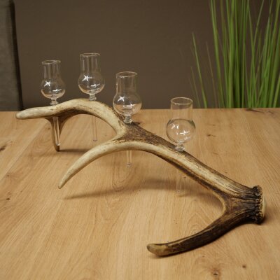 Set da liquore: 4 bicchierini con stelo su un corno di cervo rosso - Regalo 27.60.2.89