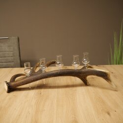 Liqueur Set: 5 Small Stemmed Glasses on a Red Deer Antler Stand – Gift Set 27.60.2.96