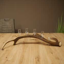 Liqueur Set: 5 Small Stemmed Glasses on a Red Deer Antler Stand – Gift 27.60.2.98