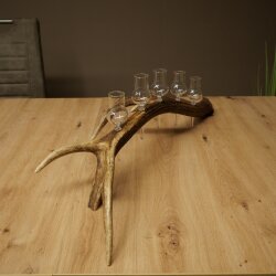 Liqueur Set: 5 Small Stemmed Glasses on a Red Deer Antler Stand – Gift 27.60.2.98