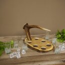Schnaps Anbieter Akazienschild mit Rothirsch Spitze + Gläser hoch weiß Jagdmotiv
