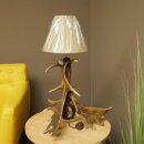 Lampada da terra composta da 3 corna di daino, a una luce, con corna di daino, stelo, lampada, paralume