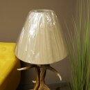 Lampada da terra composta da 3 corna di daino, a una luce, con corna di daino, stelo, lampada, paralume