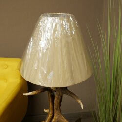 Lampada da terra composta da 3 corna di daino, a una luce, con corna di daino, stelo, lampada, paralume