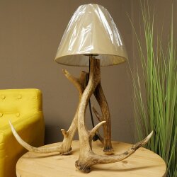 Stehlampe aus 3 Stück Rothirsch Stangen 1 flammig Lampe Leuchte Lampenschirm