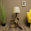 Lampada da terra composta da 6 corna di daino, a 1 luce, con corna di daino, asta, lampada, paralume