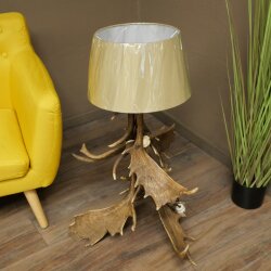 Lampada da terra composta da 6 corna di daino, a 1 luce, con corna di daino, asta, lampada, paralume