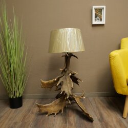 Lampada da terra composta da 6 corna di daino, a 1 luce, con corna di daino, asta, lampada, paralume