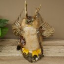 Wolpertinger «Wolpi» grande, disecado de rata almizclera, ojos verdes, con alas, cuernos, bastón y linterna. Altura: 38 cm. Criatura mítica. Regalo divertido. 86.14.14