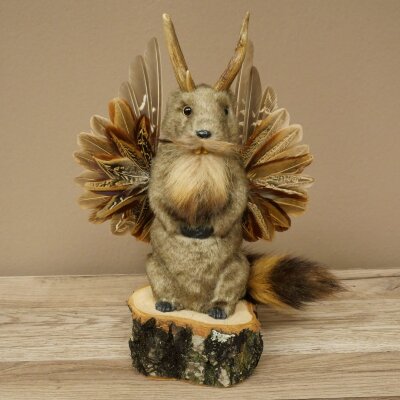 Wolpertinger Murmel Präparat Plüsch Fabelwesen mit Flügel Bart Geweih Wolpi 86.16.47