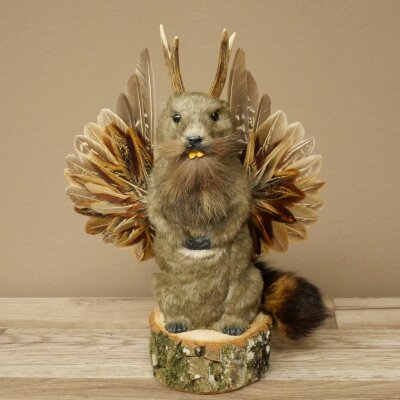 Wolpertinger Murmel Präparat Plüsch Fabelwesen mit Flügel Bart Geweih Wolpi 86.16.49