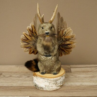 Wolpertinger Murmel Präparat Plüsch Fabelwesen mit Flügel Bart Geweih Wolpi 86.16.53