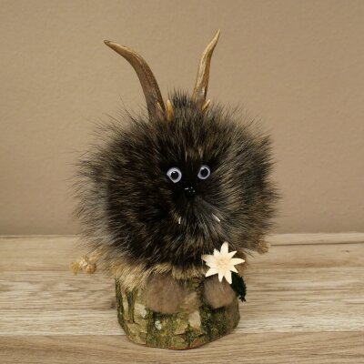 Wolpertinger Wolpi Präparat Mini auf Holz Edelweiss und lila Augen Höhe 21 cm 86.1.3.54