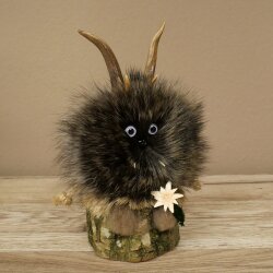 Wolpertinger Wolpi Präparat Mini auf Holz Edelweiss und lila Augen Höhe 21 cm 86.1.3.54