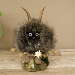 Wolpertinger Wolpi Präparat Mini auf Holz Edelweiss und lila Augen Höhe 21 cm 86.1.3.54
