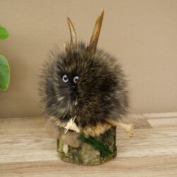 Wolpertinger Wolpi Präparat Mini auf Holz Edelweiss und lila Augen Höhe 21 cm 86.1.3.54