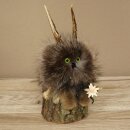 Wolpertinger Wolpi Präparat Mini auf Holz Edelweiss und grüne Augen Höhe 23 cm 86.1.3.56