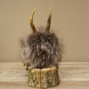 Wolpertinger Wolpi Präparat Mini auf Holz Edelweiss und grüne Augen Höhe 23 cm 86.1.3.56