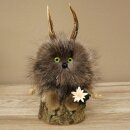 Wolpertinger Wolpi Präparat Mini auf Holz Edelweiss und grüne Augen Höhe 23 cm 86.1.3.56