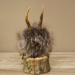 Wolpertinger Wolpi Präparat Mini auf Holz Edelweiss und grüne Augen Höhe 23 cm 86.1.3.56
